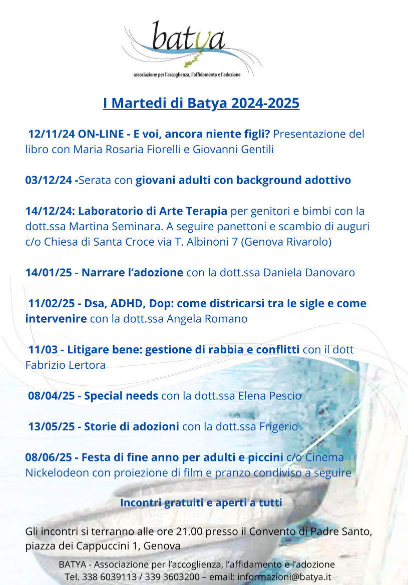 Locandina delle serate "I martedi di Batya" 2024-25